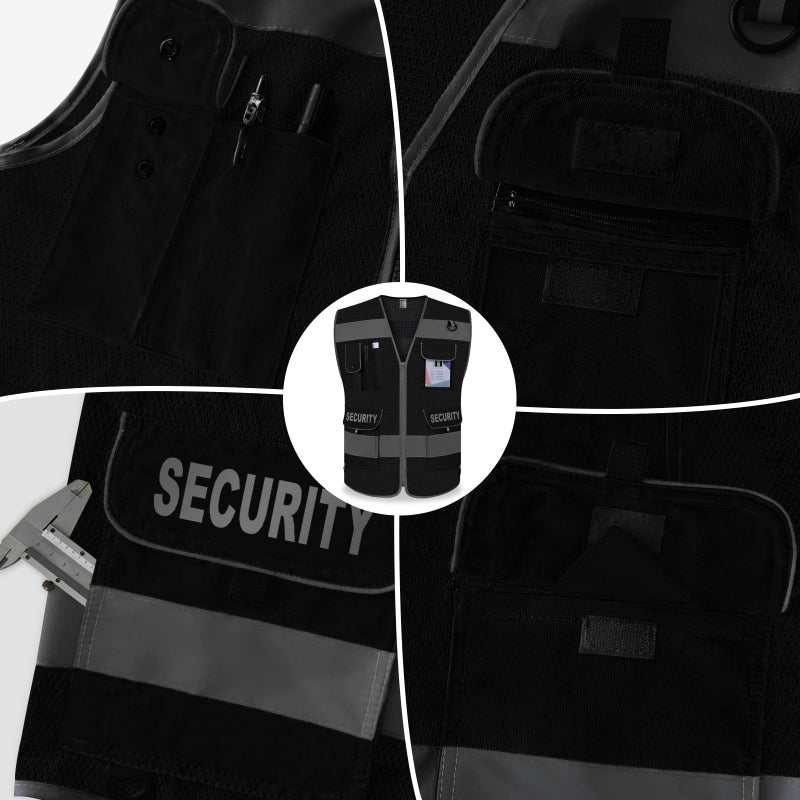 TCCFCCT Mesh Security Vest for Men Women 9 Pockets High Visibility Reflective Safety Vest, Hi Vis Vest with Reinforced Sewing, Durable to Use, Meets ANSI/ISEA, (G100S-Black, 3XL) - Image 4